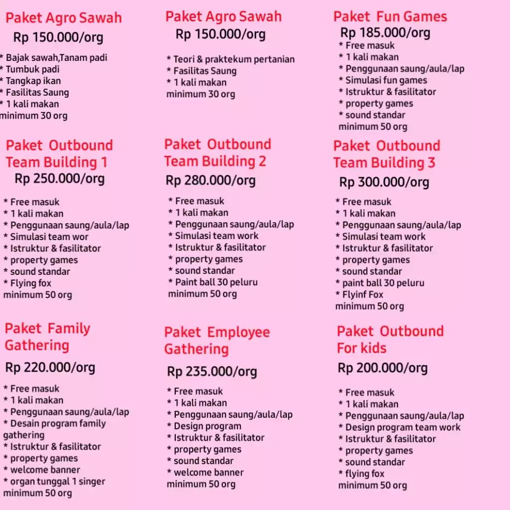 daftar harga paket wisata